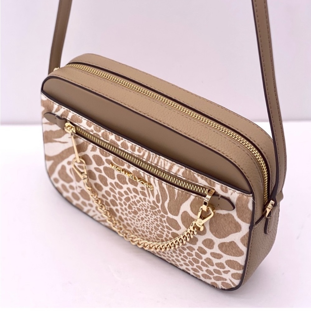 Michael Kors Large EW Zip Chain Crossbody Bag Camel color with real calf hair - Picture 6 of 11